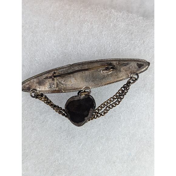 Very old Vintage Chatelaine approx 1930 Hand painted 2 x 1.25"Deer + bird Heart - Picture 4 of 4